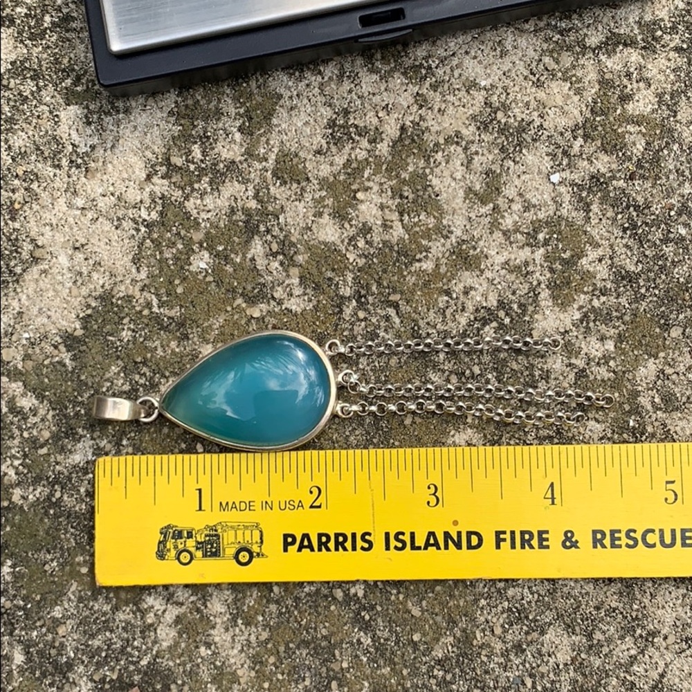 Sterling Tear Drop Glass Dangle Chain Pendant - Picture 15 of 17